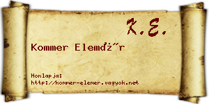 Kommer Elemér névjegykártya